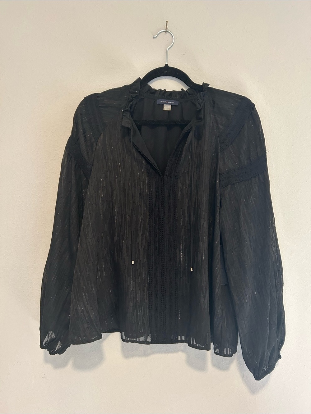 Tommy HilfigerBlack Metallic Stripe Peasant Blouse